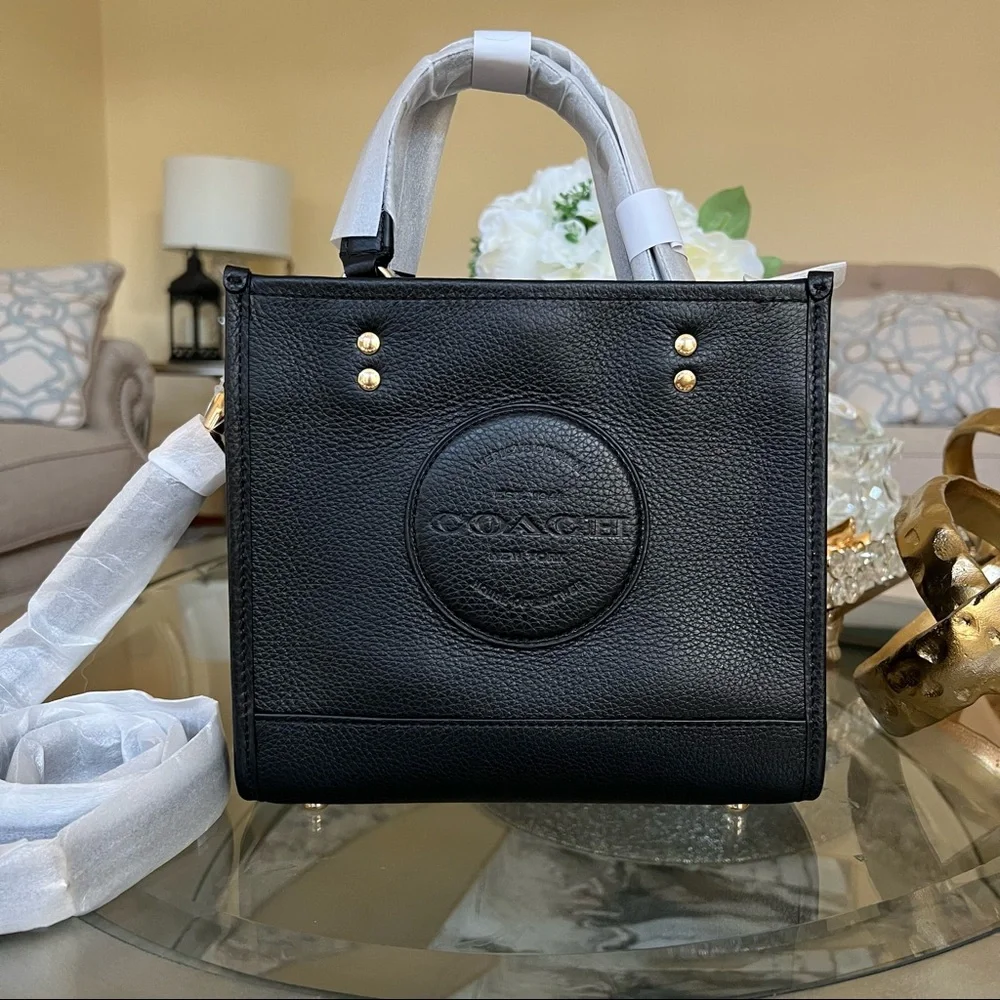 Coach Dempsey Tote 22 With Coach Patch Crossbody Handbag Bag Black - Picture 6 of 12